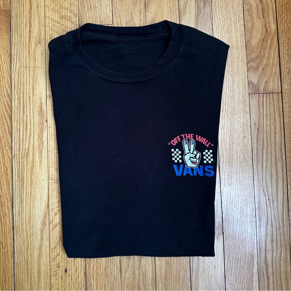 Vans Black Tee with Red and Blue Logo